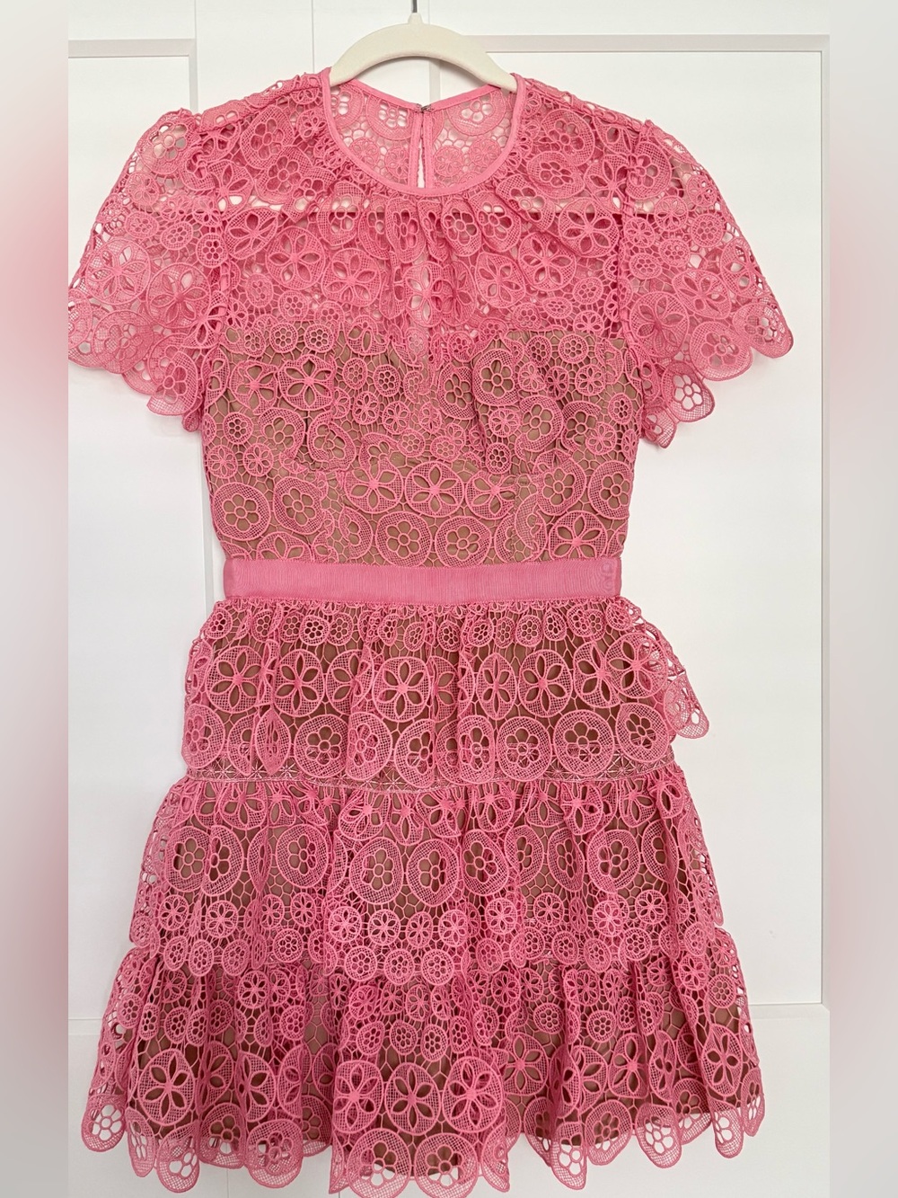 Self-portrait Pink Lace Tiered Party Dress